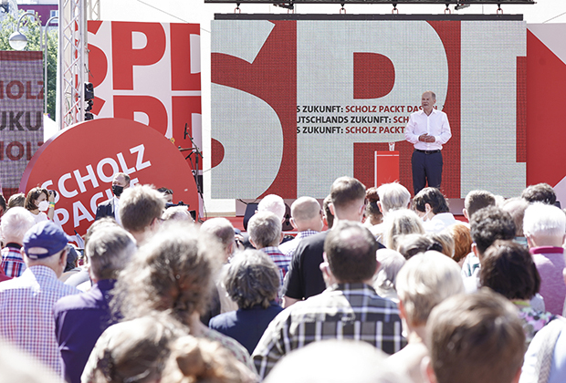 Олаф Шольц принимает участие в мероприятии, посвященном запуску предвыборной кампании СДПГ, 14 августа 2021 года в Бохуме