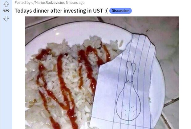 Публикация пользователя на посвященном UST форуме Reddit: «Вот мой сегодняшний ужин после того, как я инвестировал в UST»