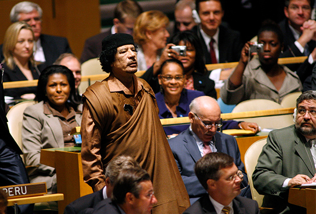 Каддафи в зале заседаний Генеральной ассамблеи ООН, 23 сентября 2009 года