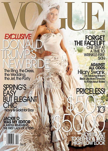 Обложка американского Vogue (февраль 2005 года) с портретом Мелании, снятым Марио Тестино