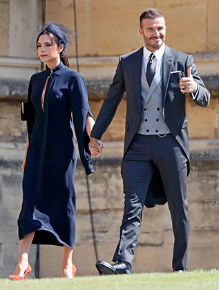 Виктория и Дэвид Бекхэмы на свадьбе принца Гарри и Меган Маркл, 2018 год