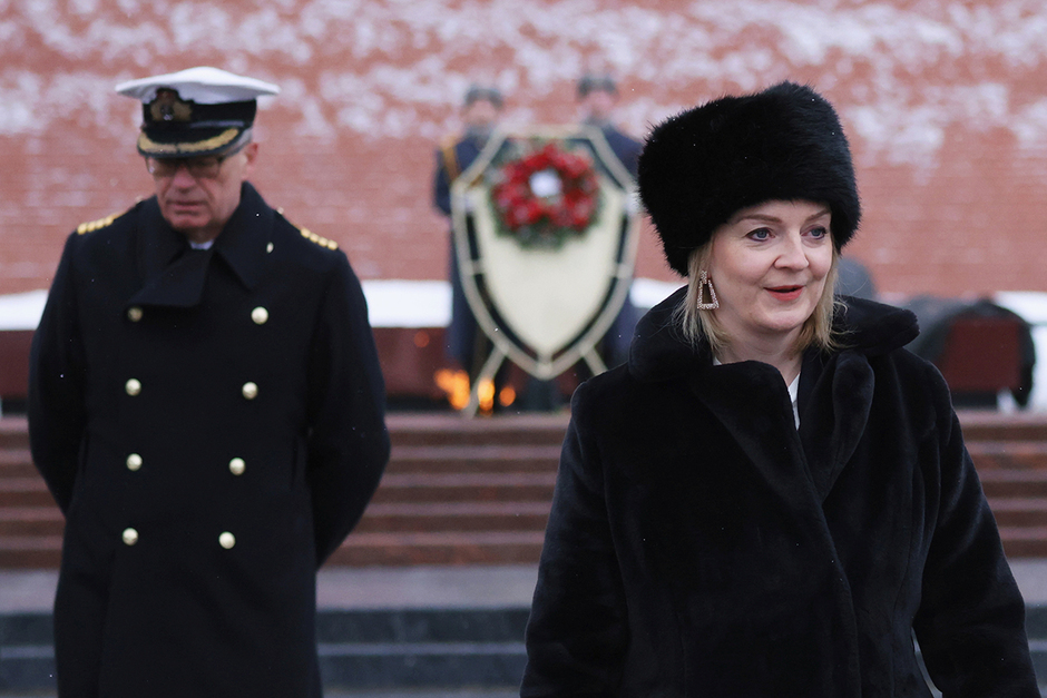 Лиз Трасс во время визита в Москву 10 февраля 2022 года 