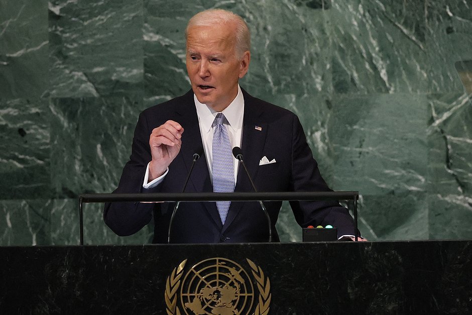 Президент США Джо Байден во время выступления на трибуне Генеральной Ассамблеи ООН
