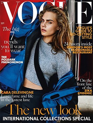Кара Делевинь на обложке журнала Vogue в 2016 году