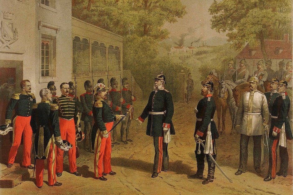 Император французов Наполеон III сдается королю Пруссии Вильгельму I после битвы при Седане 2 сентября 1870 года