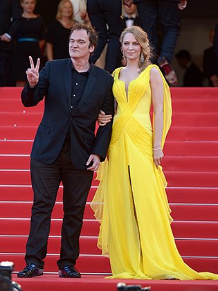 Ума в желтом платье Atelier Versace и Квентин Тарантино на Каннском кинофестивале, 2014 год