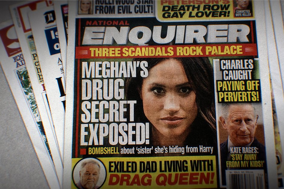 Заголовки таблоидов. В них обещают раскрыть секрет о «наркоманском прошлом» Меган Маркл, а также утверждают, что принц Чарльз «приплачивает извращенцам»