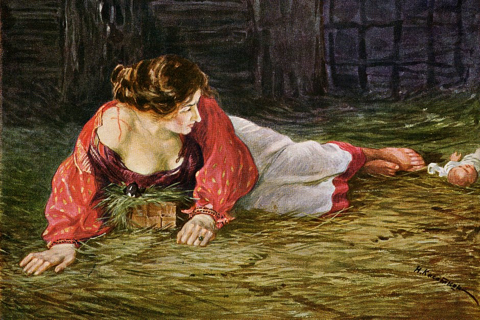 Картина Николая Касаткина «Крепостная актриса в опале, кормящая грудью барского щенка»