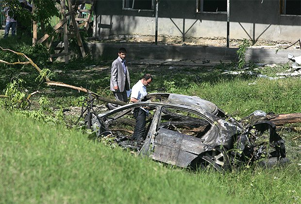 Место взрыва кортежа президента Ингушетии Юнус-Бека Евкурова