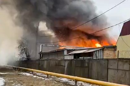 Мощный пожар в петербургском автосервисе сняли на видео