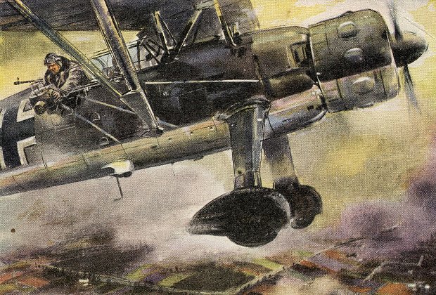Henschel Hs-126. Немецкий ближний разведчик и корректировщик. Наши летчики называли его «костыль». На боевом счету Покрышкина был не один «костыль»