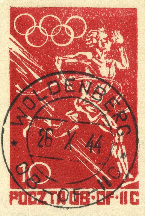 Почтовая марка в честь олимпийских игр военнопленных концлагеря Вольденберг. Выпущена 13 мая 1944 года
