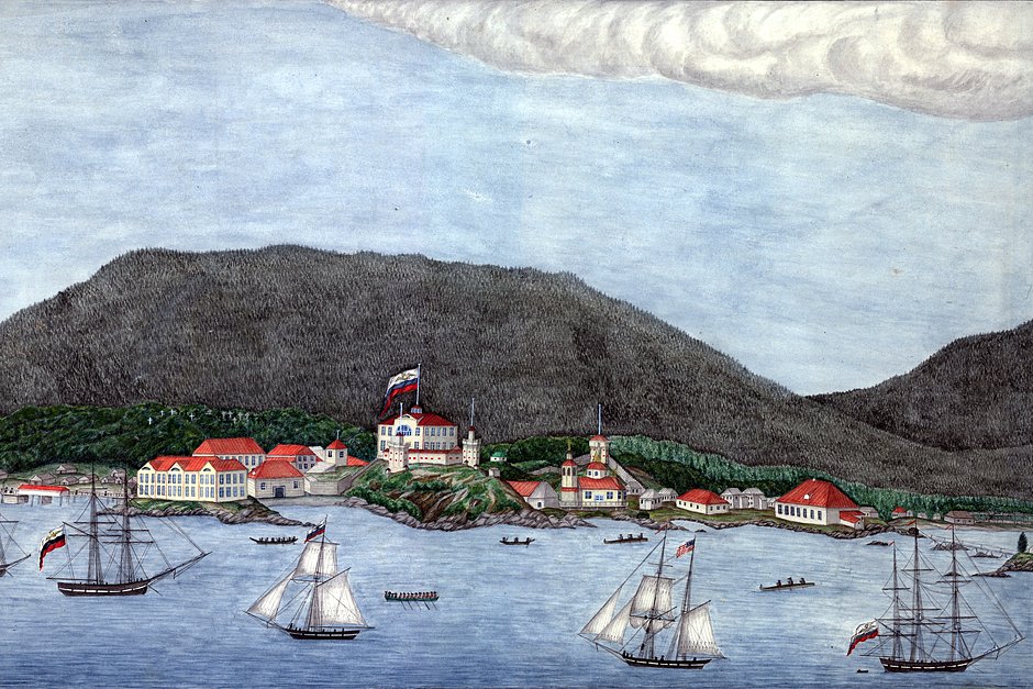 Вид на Ново-Архангельск. Рисунок Александра Ольгина, 1837 год