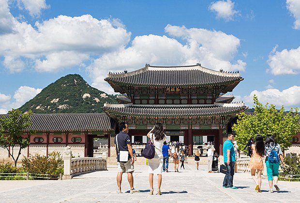 Tourists Visit The Gyeongbokgung Palace In Seoul.