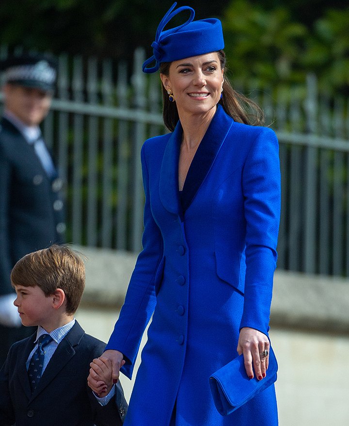 Принцесса Уэльская Кэтрин и принц Луи Уэльский посещают пасхальную утреню в Виндзорском замке 9 апреля 2023