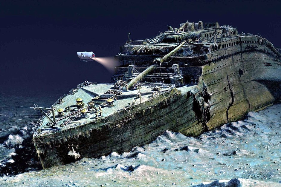 Обломки корабля «Титаник» и исследовательская субмарина «Титан»