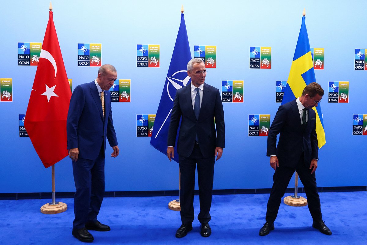Президент Турции Реджеп Эрдоган, генсек НАТО Йенс Столтенберг и премьер Швеции Ульф Кристерссон