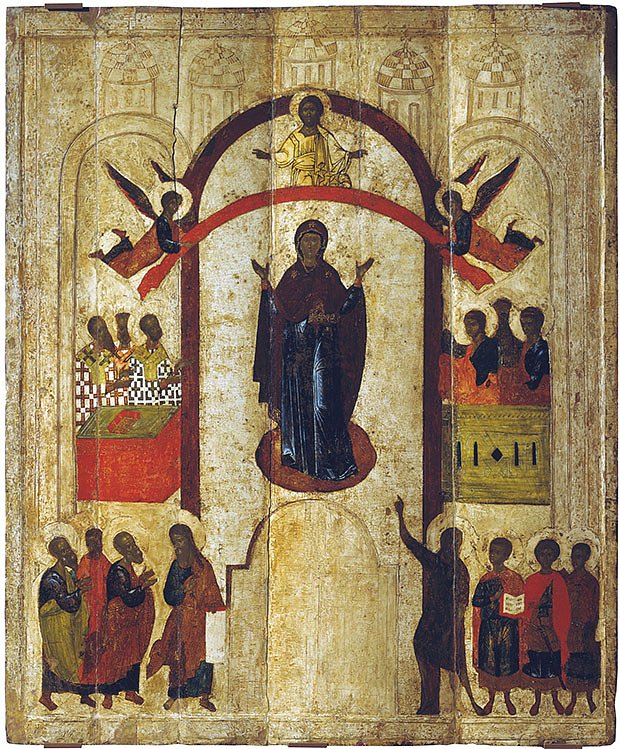 «Покров Пресвятой Богородицы» (икона из Зверина монастыря в Новгороде, 1399 год)