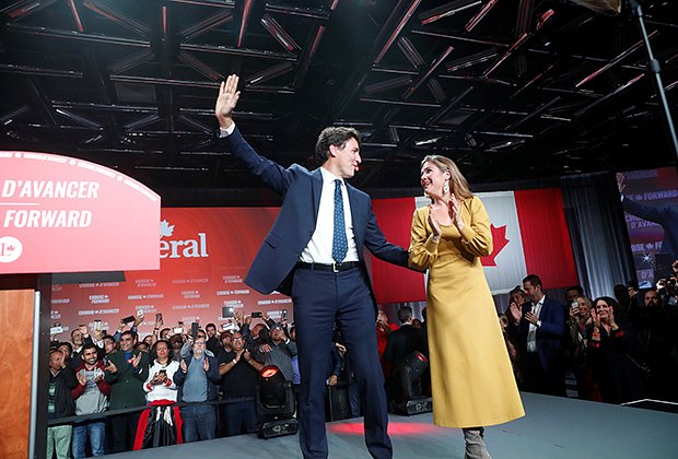 Джастин Трюдо и его жена Софи Грегуар-Трюдо в Монреале в 2019 году