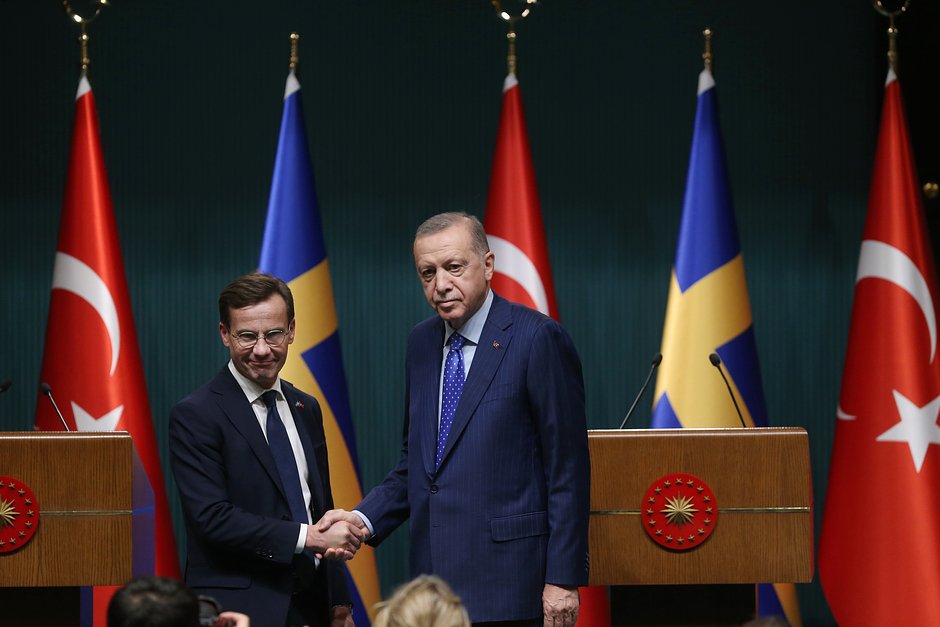 Премьер-министр Швеции Ульф Кристерссон и президент Турции Реджеп Тайип Эрдоган после переговоров в Анкаре. 8 ноября 2022 года 