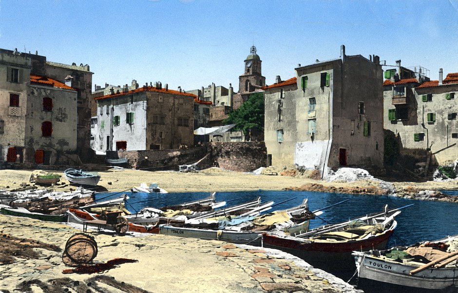 Открытка с изображением рыбацкой деревушки Сен-Тропе, 1956 год