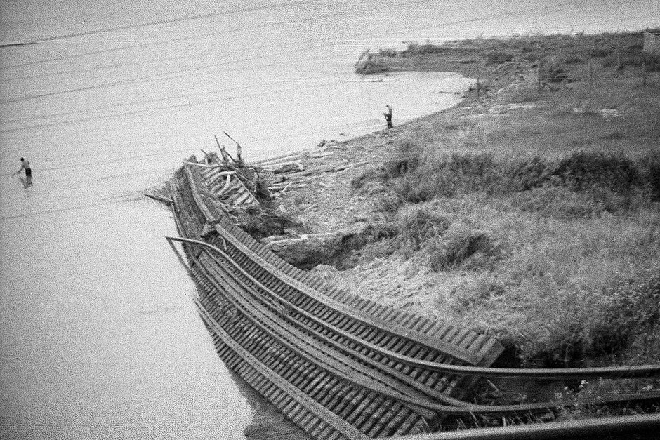 Железная дорога, смытая тайфуном «Филлис». Август 1981 года 