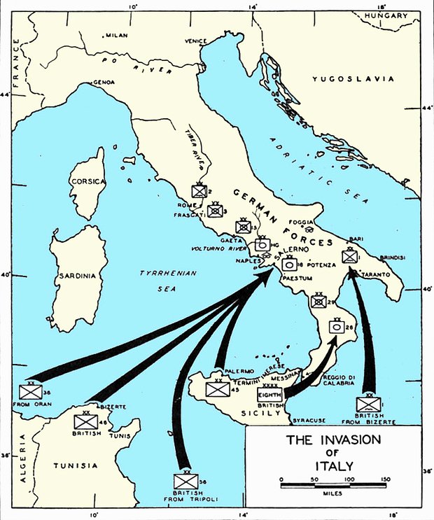 Высадка в Италии. Карта боевых действий
