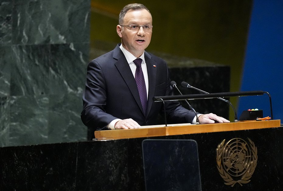 Президент Польши Анджей Дуда выступает на 78-й сессии Генеральной Ассамблеи ООН, 19 сентября 2023 года