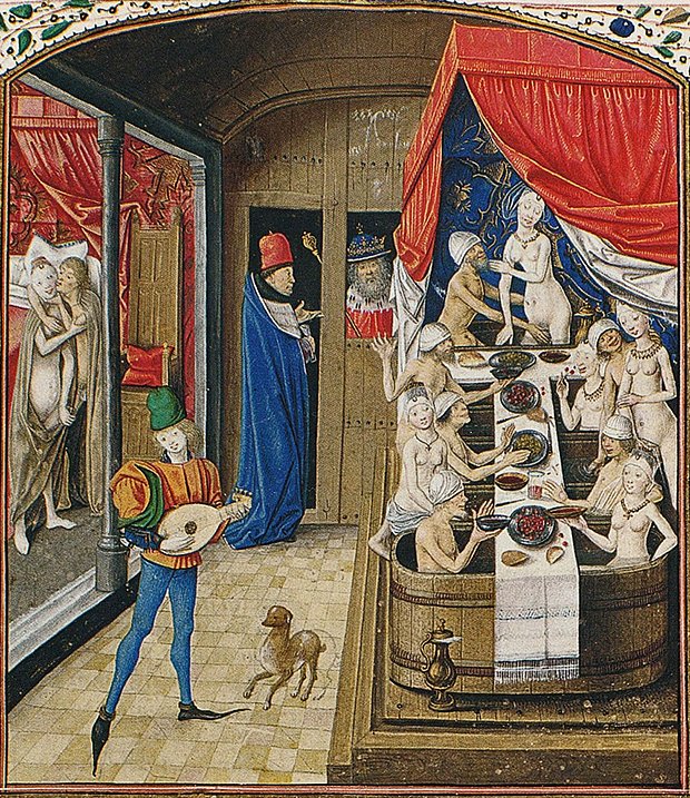 Императору Тиберию показывают распущенность нравов в бане. «Достопримечательные деяния и изречения» Валериуса Максимуса, 1470 год