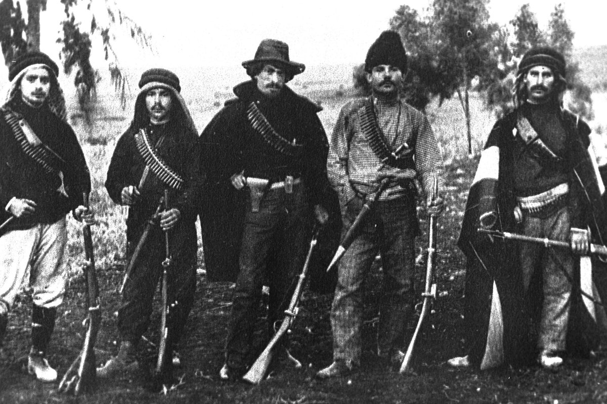 Члены Ха-Шомер, еврейской военной организации, занимавшейся защитой первых сионистских поселений, 1 октября 1907 года, Верхняя Галилея, Палестина