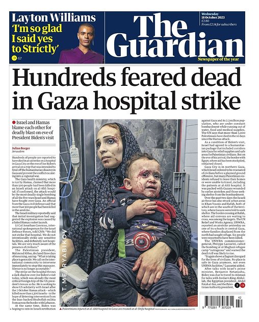 «Предположительно, сотни погибших в ударе по больнице в Газе» — The Guardian