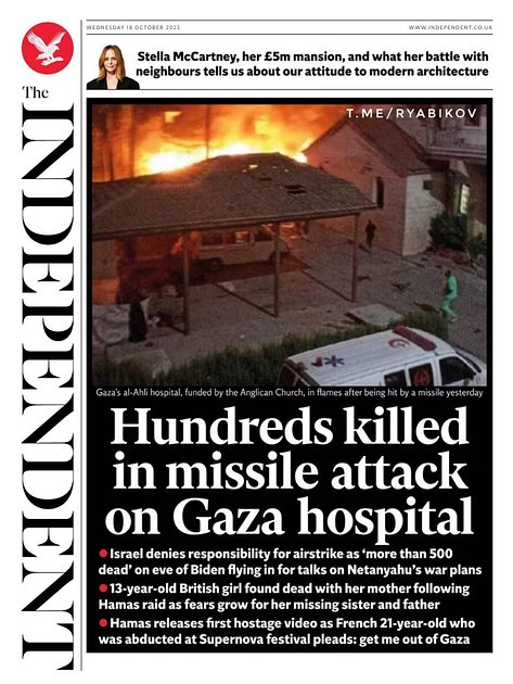«Сотни людей убиты из-за ракетного удара по больнице в Газе» — The Independent