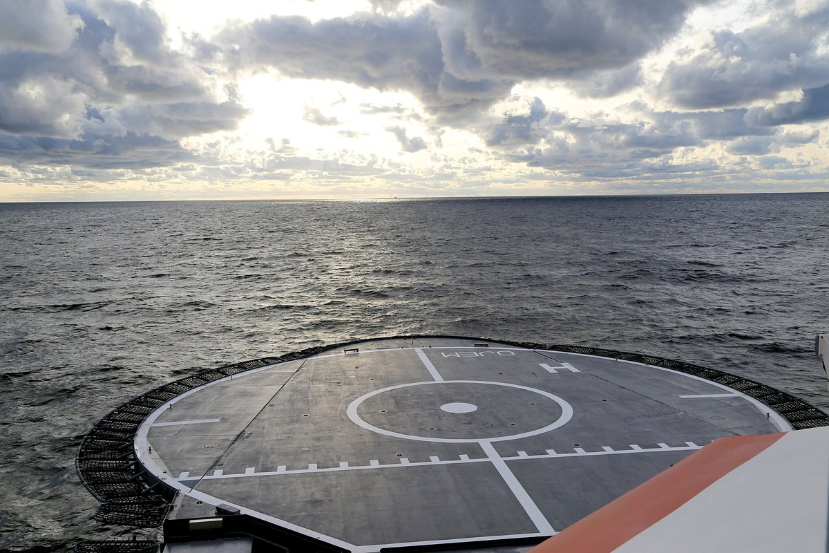 Patrol vessel Turva of the Finnish Border Guard guarding the investigation site of the accident on the Balticconnector gas pipeline, October 10, 2023