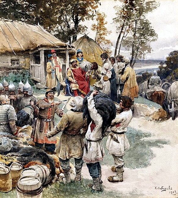 Картина Клавдия Лебедева «Полюдье. Князь Игорь собирает дань с древлян в 945 году»