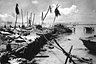 Погибшие морпехи США и подбитые амфибии LVT-4 на острове Бетио — части атолла Тарава