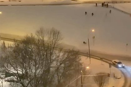 Дети в Москве скатывались с горки на автомобильную дорогу и попали на видео