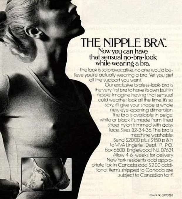 Реклама бюстгальтера The Nipple Bra из 1970-х