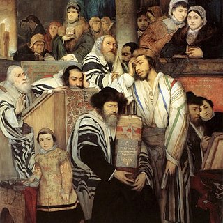 Фрагмент картины Мауриция Готтлиба «Евреи молятся в синагоге в Йом-Кипур», 1878 год