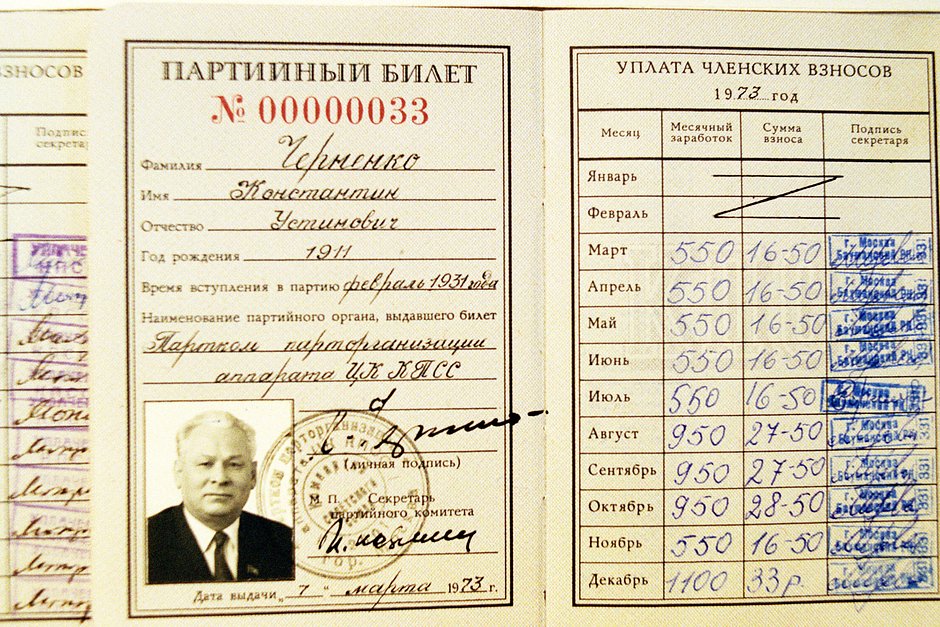 Партийный билет Черненко 