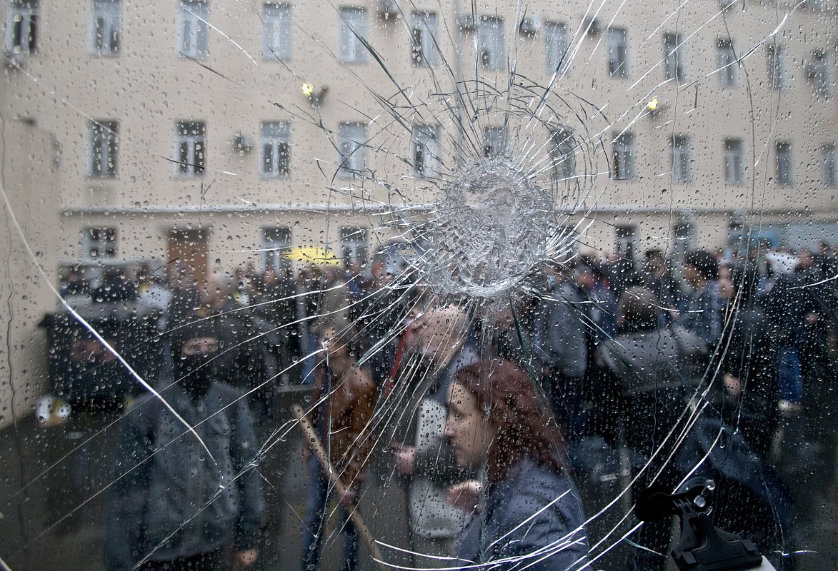 Pro-Russian protesters at a police station in Odessa, May 4, 2014