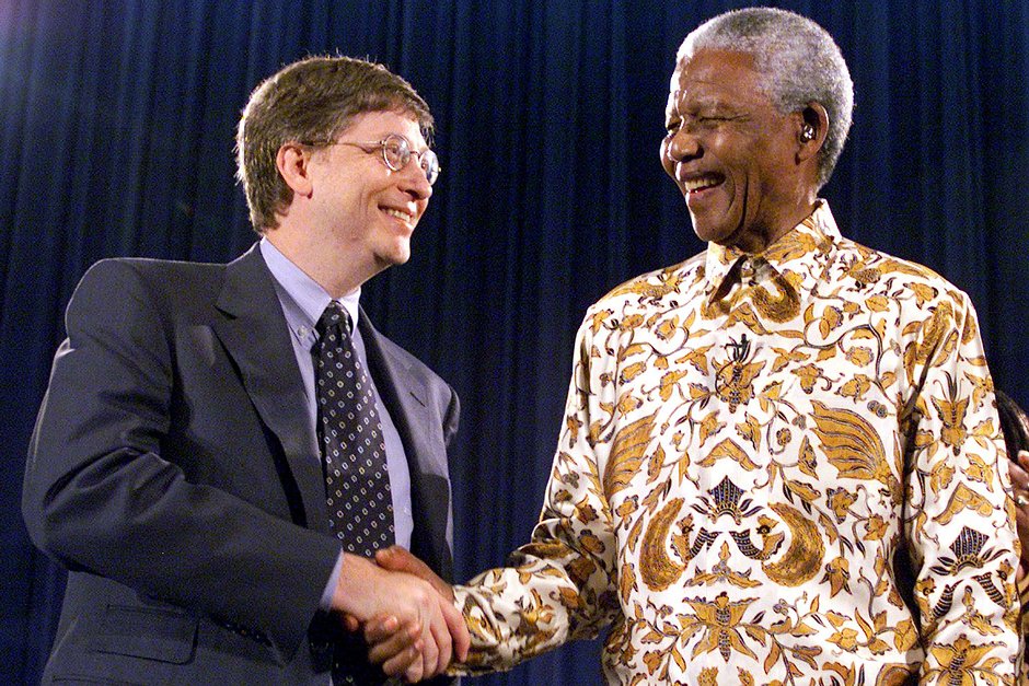 Нельсон Мандела и руководитель компании Microsoft Билл Гейтс, Сиэтл, США 