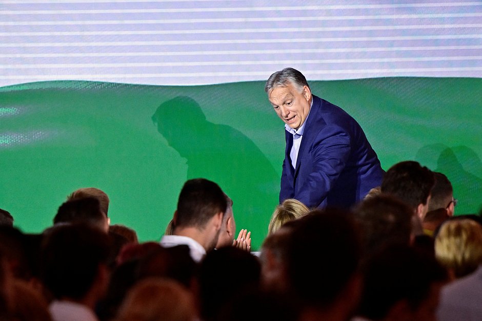 Премьер-министр Венгрии Виктор Орбан на партийном мероприятии после европейских и муниципальных выборов, Будапешт, Венгрия, 10 июня 2024 года 