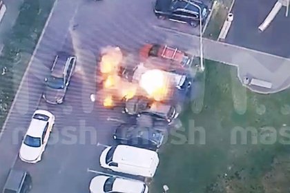 Момент взрыва внедорожника с офицером Торгашовым в Москве попал на видео