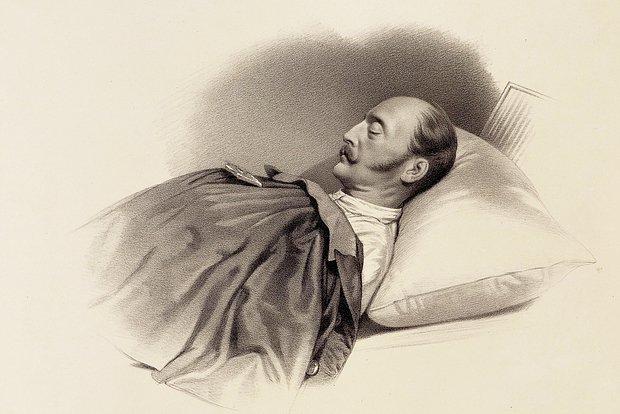 Литография Карла Пиратского «Император Николай I на смертном одре», 1855 год
