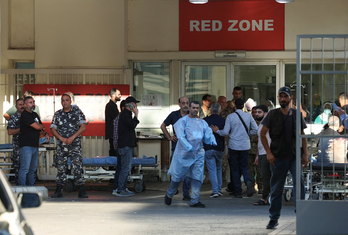 People gather outside a hospital, as more than 1,000 people, including Hezbollah fighters and medics, were wounded on Tuesday when the pagers they use to communicate exploded across Lebanon, according to a security source, in Beirut, Lebanon September 17, 2024. REUTERS/Mohamed Azakir
