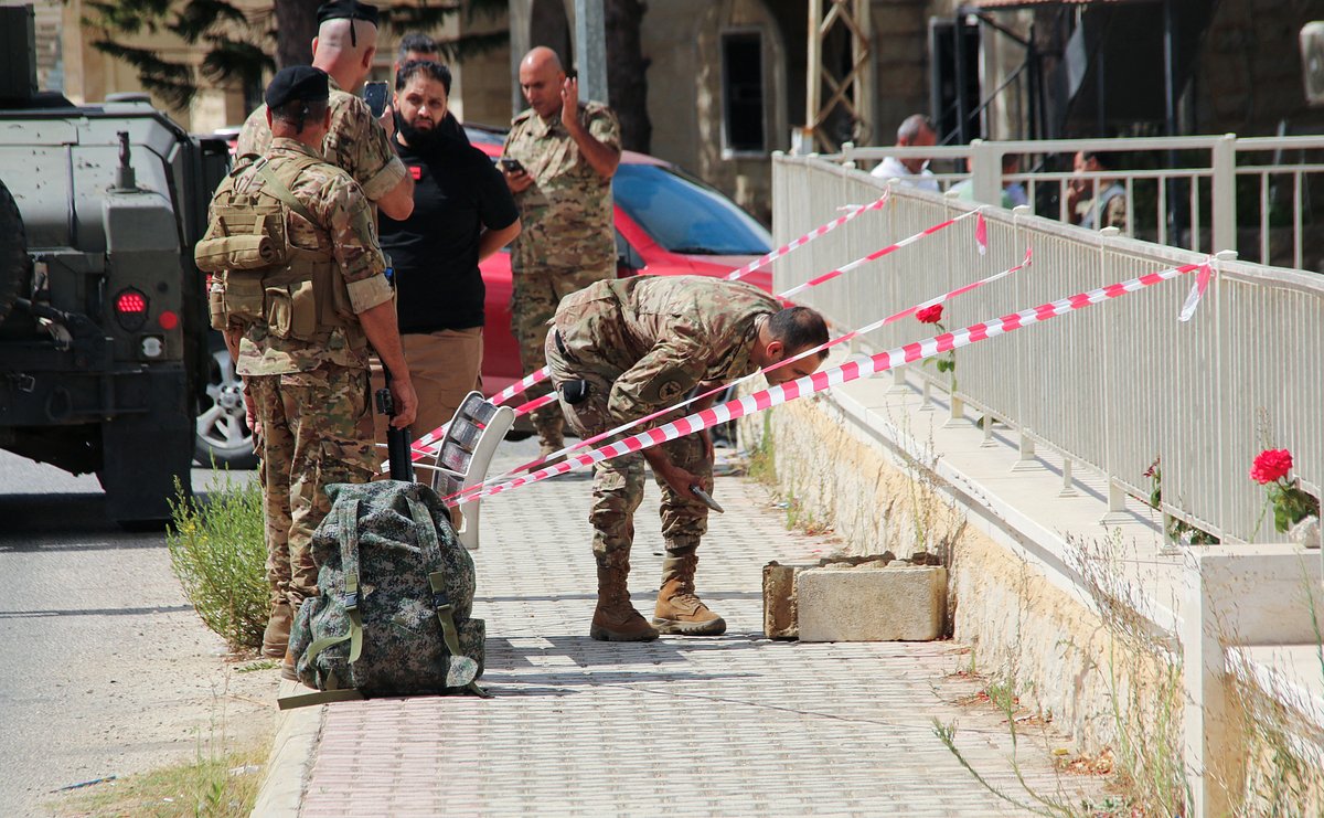 Lebanese police at the scene of the explosion