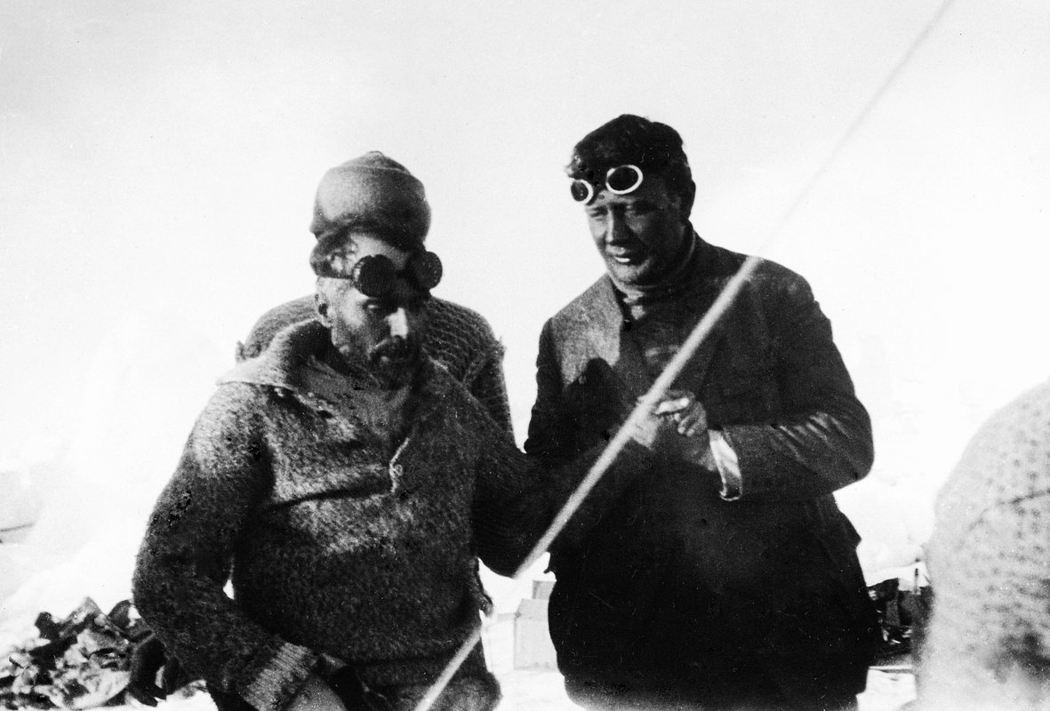 General Umberto Nobile, left, out on the ice floe together with Professor Frantisek Behounek, somehwre in the Arctic, in May 1928. (AP Photo)


