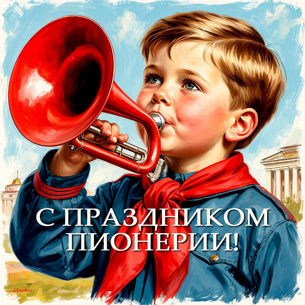 Открытка с пионером на 19 мая