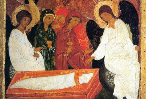 Жены-мироносицы у Гроба Господня (Вологодская икона, конец XV века)