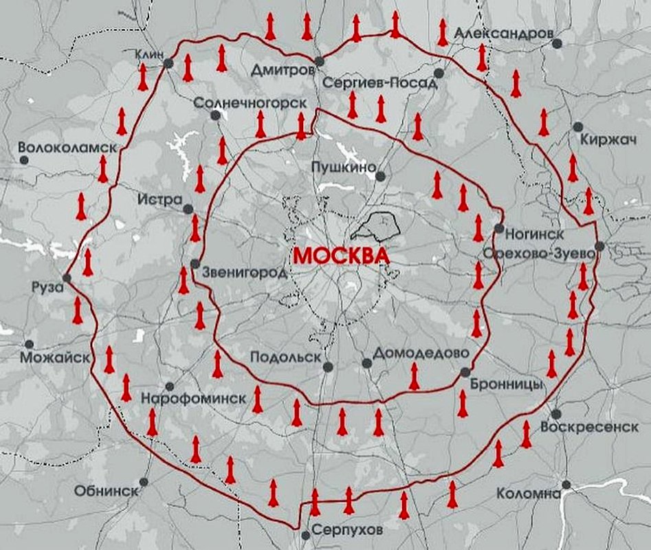 Схема двух колец ПВО вокруг Москвы